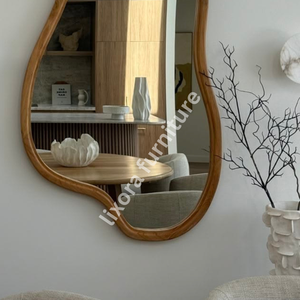 Irregular Wooden Wall Mirror Minimalist Design Decorative <b>Framed</b> Mirror for Home Interior - Product Image 5