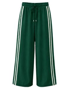 Manufacturer Dark Green Wide Leg <b>Track</b> Pants Women Casual Loose Fit Striped Sweatpants High Waist Drawstring Lounge Trousers - Product Image 1