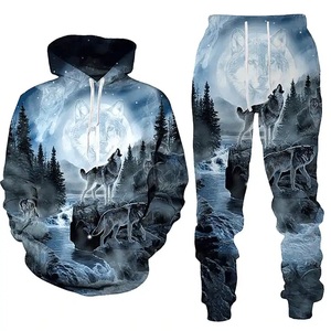 Ensemble sweat à capuche et pantalon imprimé numérique Wolf Rose de qualité supérieure, survêtement décontracté en polaire, logo personnalisé, plusieurs tailles, ensemble sportswear deux pièces - Product Image 1