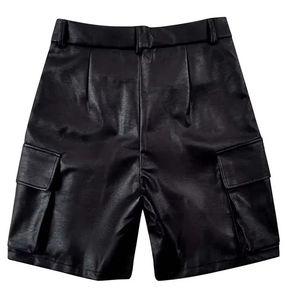<b>Black</b> <b>Leather</b> Cargo <b>Shorts</b> With Belt High Waist Regular Fit Moto Biker Style <b>Women's</b> <b>Shorts</b> - Product Image 4