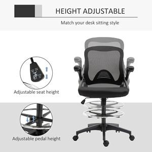 Sedia da Ufficio Alta per Disegno Tecnico con Supporto Lombare, Braccioli Ribaltabili, Poggiapiedi Regolabile, Seduta Nera, Altezza Regolabile - Product Image 4