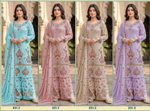 Ensemble Kurta Palazzo Georgette Premium Prêt-à-Porter Collection Designer Vêtements Ethniques Tenue de Fête et de Mariage pour Femme - Product Image 6