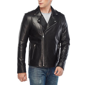 <b>Men's</b> Black <b>Leather</b> Canvas Windproof Moto Biker <b>Jacket</b> with Zip Closure Side Pockets Regular Fit Turn-down Collar Winter Style - Product Image 5