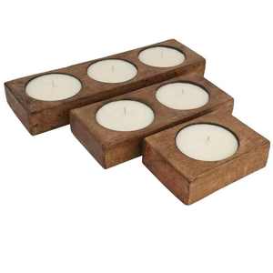 Portavelas de Madera Color Café, Estilo Rústico, Decoración para el Hogar, Centro de Mesa Navideño, Portavelas de Soja - Product Image 2