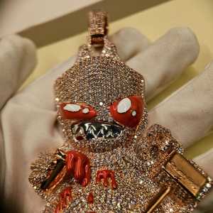 Pendentif Moissanite Iced Out en Argent 925, motif Diable Sanglant de dessin animé, plaqué or rose, Bijoux fins, Pendentifs et Breloques - Product Image 5