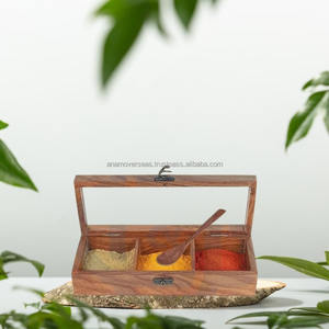 Boîte organisateur d'épices en bois rustique, conteneur de rangement multifonctionnel pour la cuisine - Product Image 2