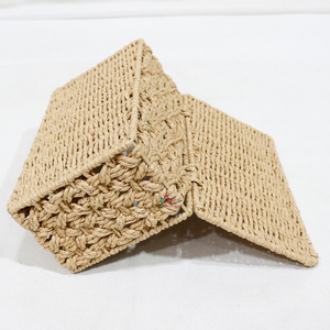 Paper Rope <b>Rectangular</b> Durable <b>Storage</b> <b>Basket</b> with Lid Eco-Friendly Rustic Multi-Purpose Home Decoration Organizer - Product Image 4