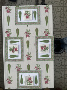 Green Leaf Block printed <b>Table</b> Cover Washable <b>Tablecloth</b> Flower Hand Block Printed <b>Round</b> <b>Tablecloth</b>, Wedding <b>Table</b> Decor, Dining - Product Image 4