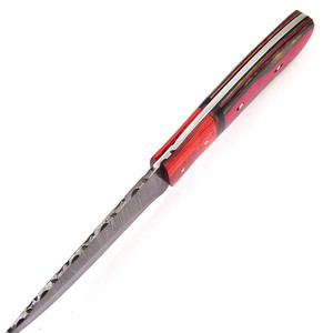 Cuchillo de Caza Hecho a Mano de Acero de Damasco de A&M Enterprises con Mango de Madera Multicolor Rojo Anaranjado y Funda de Cuero, Cuchillos Utilitarios - Product Image 3
