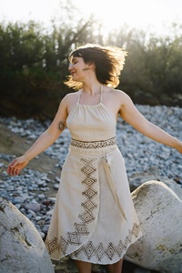 Ethical <b>Cream</b> Cotton <b>Wrap</b> Skirt Bohemian Minimalist Style Adjustable Summer Fashion for Women - Product Image 2