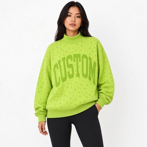 Sweat-shirt ample à col montant pour femme en molleton brossé doux, style urbain tendance, vente en gros - Product Image 3
