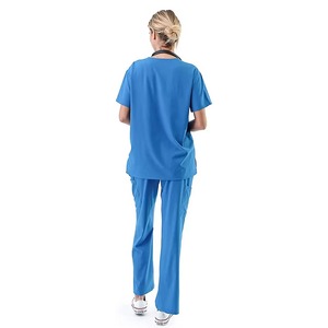Women's Blue <b>Scrub</b> Set Short Sleeve V-Neck Top With Pockets Hospital Uniform Woven Cotton Polyester Blend - Product Image 2