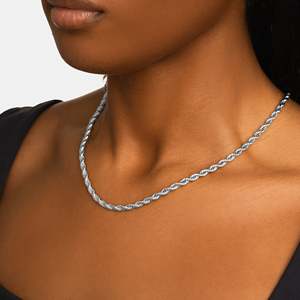 <b>Rope</b> <b>Chain</b> Necklace 925 Sterling Silver Rhodium Plated Hiphop Women's Everyday Wear GRA Certified - Product Image 2