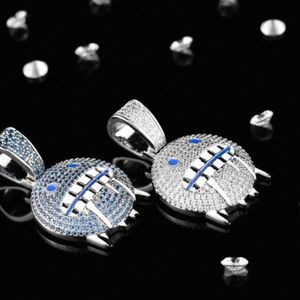 Pendentif emoji visage glacé bleu pour homme et femme, collier hip-hop en argent plaqué or avec diamants CZ Moissanite, bijou breloque emoji - Product Image 6