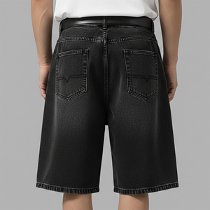 Shorts en jean vintage de qualité supérieure, coupe courte, effet délavé foncé, avec broderie appliquée personnalisée et déchirures. - Product Image 6