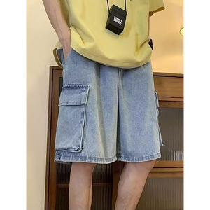 Shorts en jean délavé OEM pour hommes et femmes, coupe ample, style streetwear vintage, logo personnalisé, vente en gros - Product Image 2