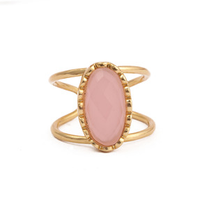 Anillo Ovalado de Cuarzo Rosa Chapado en Oro con Engaste de Latón, Estilo Bohemia, Joyería Unisex para Uso Diario, Regalo - Product Image 1