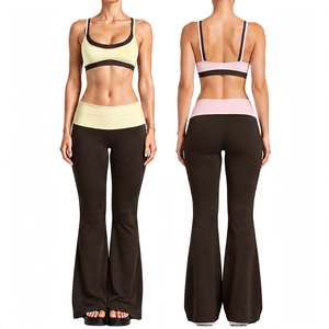 <b>Womens</b> Double Waist 4-Piece <b>Striped</b> High-Waisted Front V-neck Halter Crop Tops Capri <b>Shorts</b> Spandex/Nylon Quick Dry Fitness - Product Image 1