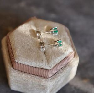Natural Zambian Emerald <b>Stud</b> Earrings 4mm Round 925 Sterling <b>Silver</b> Dainty Minimalist Gemstone Earrings May Birthstone Jewelry - Product Image 3