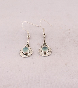 Wholesale Shree Jaipur <b>Silver</b> 925 Sterling <b>Silver</b> Natural Aqua Chalcedony Engagement Dangle <b>Earrings</b> Vintage Handcrafted Flower - Product Image 5