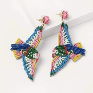 Beaded Parrot Bird <b>Earrings</b> with Glass Beads and Cotton Customized Color Handmade Embellished <b>Stud</b> <b>Earrings</b> From BaubleBar - Product Image 1