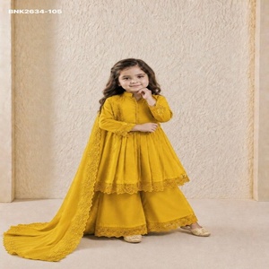 Collection de costumes pour filles en soie romaine de qualité supérieure avec broderies et manches longues, ensemble pantalon-dupatta, fournisseur de Surat - Product Image 1