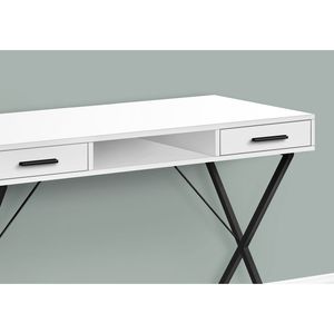Contemporary 42\"L White Laminate and Black Metal <b>Computer</b> Desk <b>for</b> Home Office Laptop Left & Right Set-up with <b>Storage</b> Drawers - Product Image 3