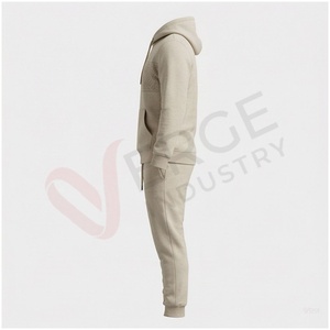 Ensemble de survêtement beige à capuche pour homme, manches longues, motif géométrique, décontracté, pour l'automne, respirant, coupe classique, en coton - Product Image 3