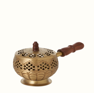 Traditional brass dhoop incense burner censer stand with pillar base for <b>mandir</b>, available at wholesale prices. - Product Image 4