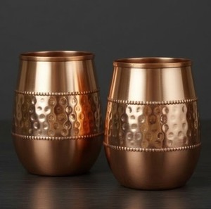 Verres à vin sans pied en cuivre pur, martelés, faits à la main, pour cocktails Moscow Mule, boissons froides, eau et jus - Product Image 2