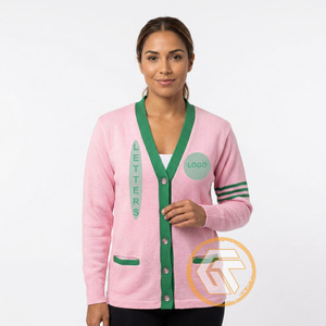 Alpha de haute qualité |   Cardigan en acrylique respirant à col en V avec appliques brodées personnalisées sur le devant, style décontracté d'hiver de la sororité Kapa - Product Image 4