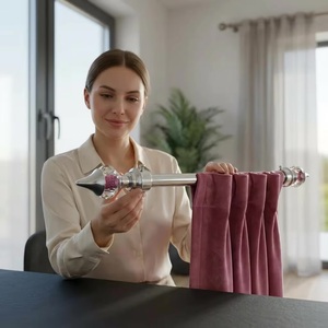 Modern Crystal <b>Curtain</b> Finials with Pink Center and Chrome Base - Product Image 2