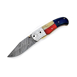Cuchillo Plegable de Acero de Damasco Hecho a Mano de Grado Industrial Maysara Impex con Hoja de Punta Clip y Mango con Bandera de EE. UU. - Product Image 6