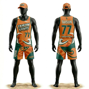 Uniforme de Voleibol de Playa Premium para Hombre, Tela de Poliéster de Alto Rendimiento de 160 GSM, Diseño de Paneles Naranja y Dorado, Sublimación, Logotipo Personalizado - Product Image 5