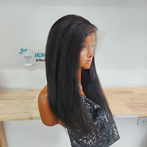 Perruque Full Lace Kinky Straight en Cheveux Vierges Vietnamiens, Super Double Drawn, Double Trame Faite à la Machine, Sans Colle, Frontale HD 13X4/13X6, Yaki, 200g, Toutes Couleurs - Product Image 2