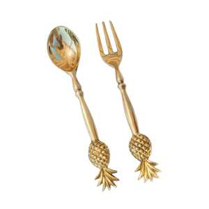 Cuillère et fourchette en métal doré avec manche en forme d'ananas pour tables de chef, hôtellerie, entreprises de restauration et événements. - Product Image 4