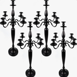 Black Metal <b>Candelabra</b> Five Arm Candle Holder Matte Finish Home Decoration Centerpiece - Product Image 5