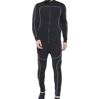 Setelan Olahraga Anak Laki-Laki Hitam Full Zip Warna Solid Gaya Sporty Kerah Berkerudung Lengan Panjang Bahan Bernapas 100% Poliester Pakaian Musim Dingin Model Ketat