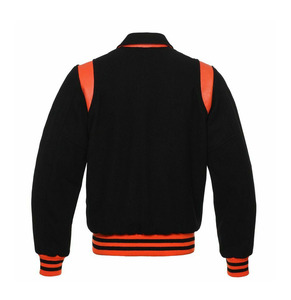 <b>Men's</b> Navy Blue Varsity <b>Jacket</b> With Tan <b>Leather</b> Sleeves Button Closure Preppy Style Autumn Outerwear - Product Image 5