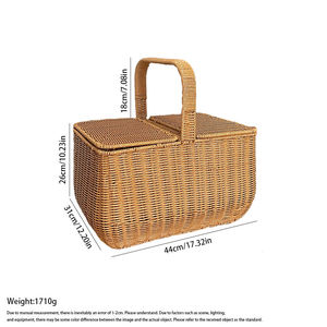 Cesta de Picnic Rectangular Clásica de Mimbre con Tapa, Cesta de Alimentos Tejida a Mano con Asa Central para Acampar, Viajar al Aire Libre - Product Image 2