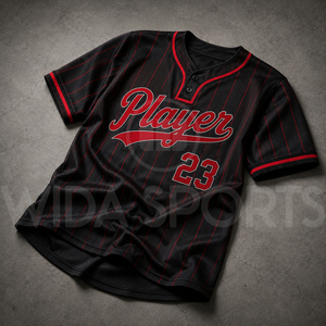 Maillot de baseball personnalisé en gros, noir et rouge rayé, col en V, manches courtes, anti-humidité, 100 % polyester, uniformes d'équipe pour hommes - Product Image 4
