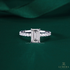 Bague de fiançailles en diamant de laboratoire taille émeraude, or blanc 14K 18K, pavé, solitaire, bague de mariage OEM ODM - Product Image 1