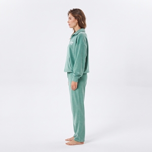 <b>Women's</b> Thick Oversized <b>Half</b> <b>Zip</b> Solid Green Fleece <b>Sweatshirt</b> Set Loose Fit Jogger Pants Solid Color Custom Casual Winter - Product Image 4