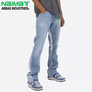 Chaqueta de mezclilla para hombre de cintura alta, color liso, lavado a la piedra, corte ajustado, con paneles, estilo urbano, desgastada, con dobladillo sin rematar, informal, estilo hip hop, de algodón - Product Image 1