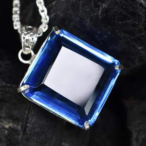 Colgante de Zafiro Azul Cultivado en Laboratorio, Gema Cuadrada de 108.65 Ct, Plata de Ley 925, Joyería de Lujo, Regalo para Ella - Product Image 3