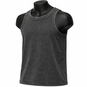 Custom logo 180g Gym Plus Size Cotton Solid Eco-Friendly Breathable O-Neck Sleeveless Casual <b>Tank</b> <b>Tops</b> <b>Men</b> Athletic Fitness - Product Image 1