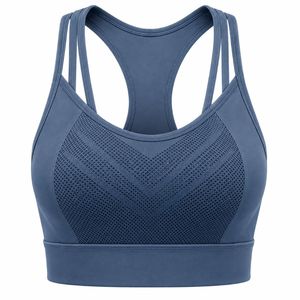 HMA SPORTS APPAREL Women's Navy <b>Blue</b> Racerback Sports <b>Bra</b> High Support Lightweight Seamless Breathable Mesh Panels Front - Product Image 4