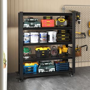 Scaffalatura per Garage in Metallo Resistente da 183 cm (72 pollici) con 5 Ripiani Regolabili, Pannello Forato e Ruote - Unità di Stoccaggio Multiuso di Qualità Premium - Product Image 5