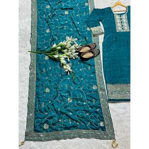 Conjunto de Top, Pantalón y Dupatta de Fiesta para Mujer, Estilo Elegante - Product Image 3