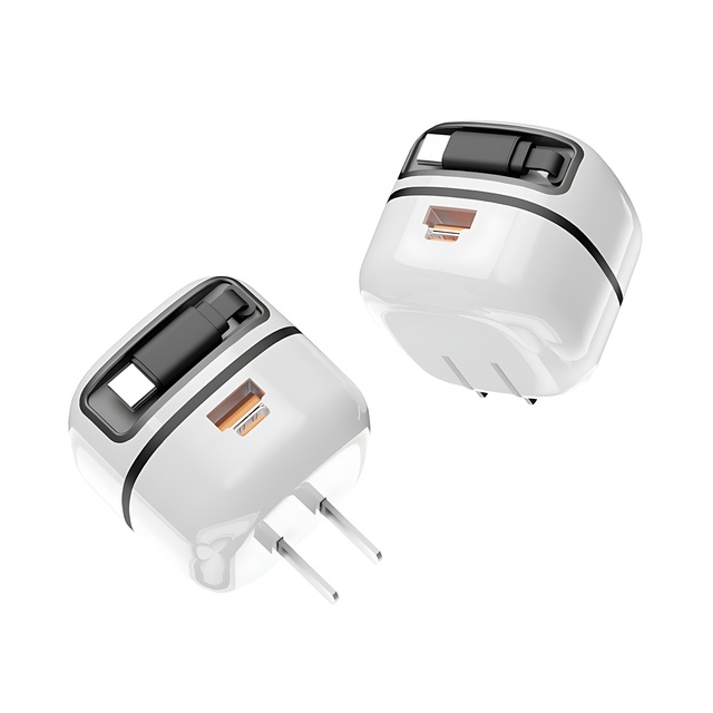 High Speed Retractable Charger 65W 45W GaN Foldable Wall Plug with Built-in Type C Cable Dual USB Ports OEM ODM for Laptop Phone